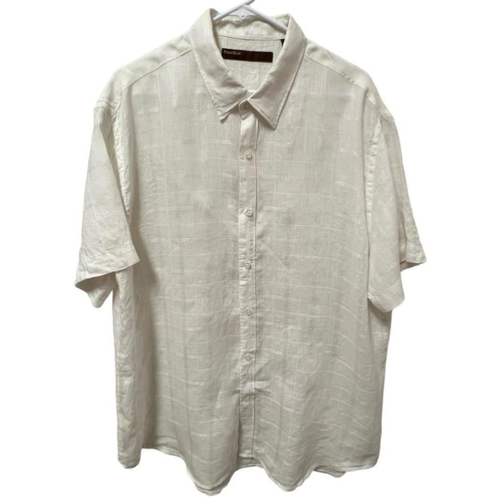 PERRY ELLIS Men’s White Linen Button Down Shirt XXL